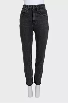 Dark gray high-waist straight leg jeans