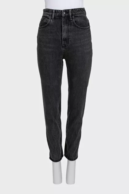 Dark gray high-waist straight leg jeans