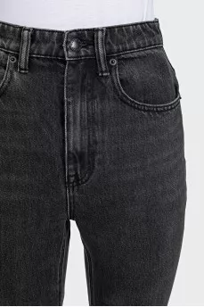 Dark gray high-waist straight leg jeans