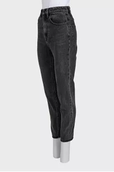 Dark gray high-waist straight leg jeans