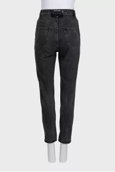 Dark gray high-waist straight leg jeans