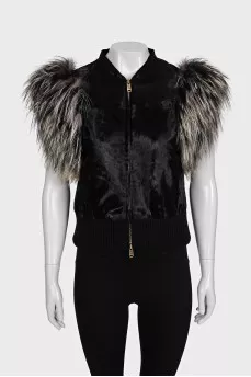 Vintage black fur shoulder vest with tag