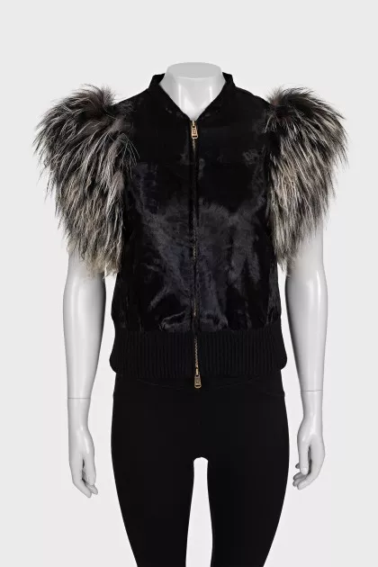 Vintage black fur shoulder vest with tag