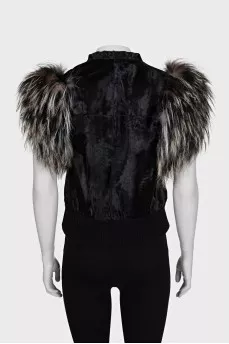 Vintage black fur shoulder vest with tag