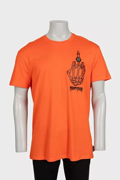 Men's orange printed t-shirt with tag