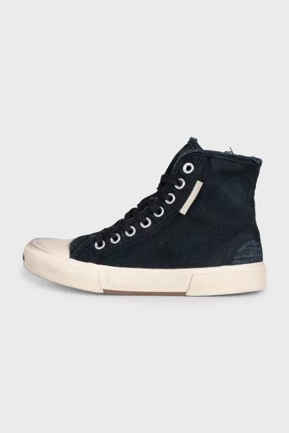 Black high-top sneakers with a distressed effect