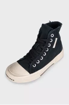 Black high-top sneakers with a distressed effect