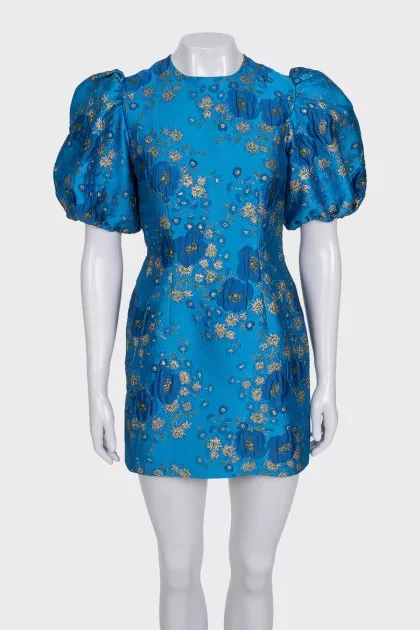 Blue floral print dress with an open back