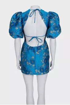 Blue floral print dress with an open back