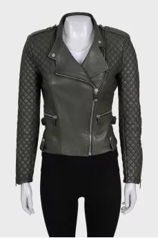 Green leather jacket with pockets