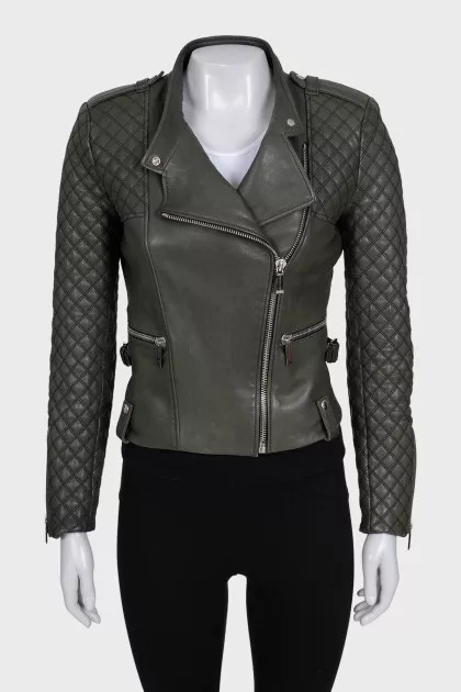 Green leather jacket with pockets