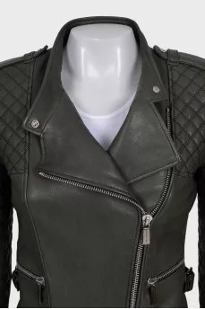 Green leather jacket with pockets