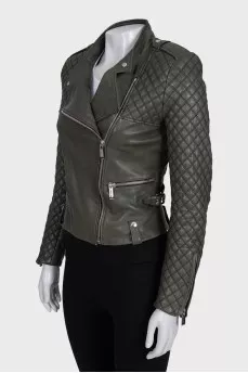 Green leather jacket with pockets