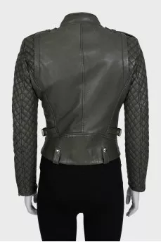 Green leather jacket with pockets