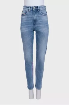 Light blue straight fit jeans with a contrast print