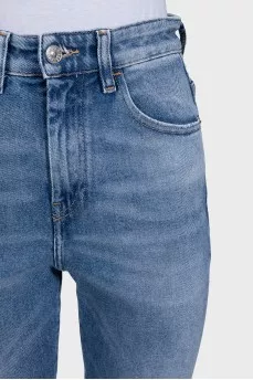Light blue straight fit jeans with a contrast print