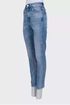 Light blue straight fit jeans with a contrast print
