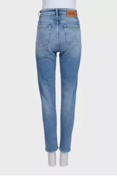 Light blue straight fit jeans with a contrast print