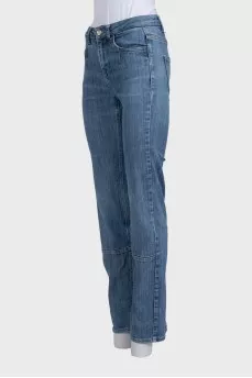 Light blue straight leg jeans with gold jacron