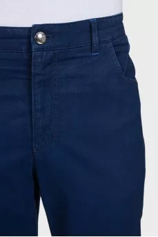 Men's blue trousers with a silver logo