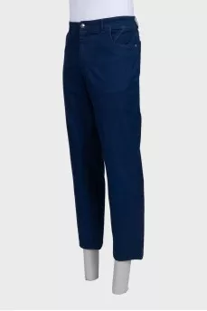 Men's blue trousers with a silver logo