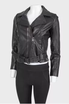 Black leather zipper jacket