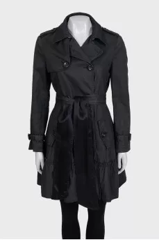 Dark green fitted trench coat with belt