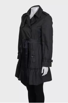 Dark green fitted trench coat with belt