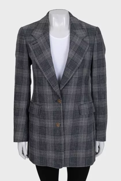 Straight-cut jacket with a checkered print