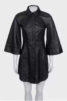 Fitted leather dress with buttons