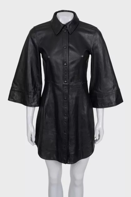Fitted leather dress with buttons