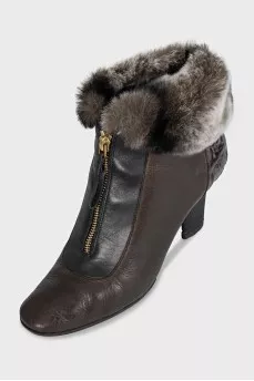 Leather ankle boots with fur trim and heels