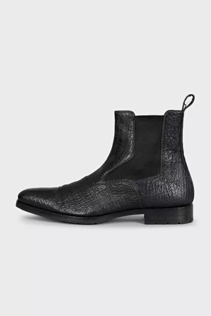 Men's black leather boots