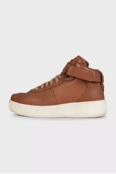 Brown leather high-top sneakers