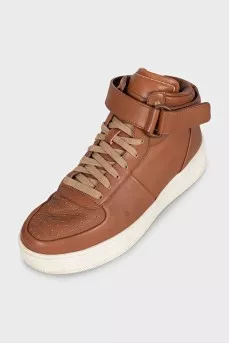 Brown leather high-top sneakers