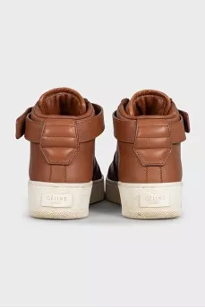 Brown leather high-top sneakers