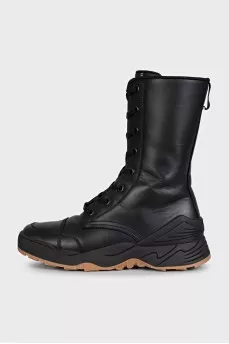 Black leather high lace-up boots