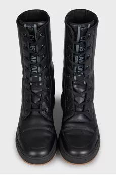 Black leather high lace-up boots