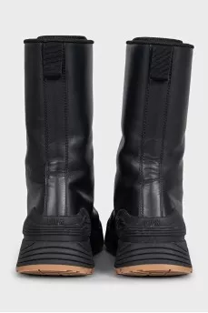 Black leather high lace-up boots