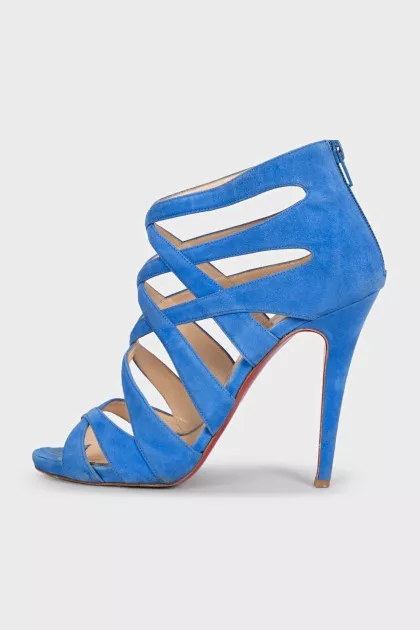 Light blue suede sandals with a zipper