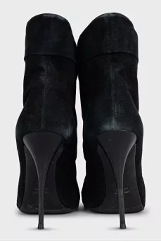 Black suede ankle boots with cuffs