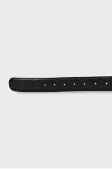 Black leather belt with embossed signature monogram