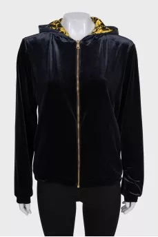 Dark blue velvet zip-up sweater