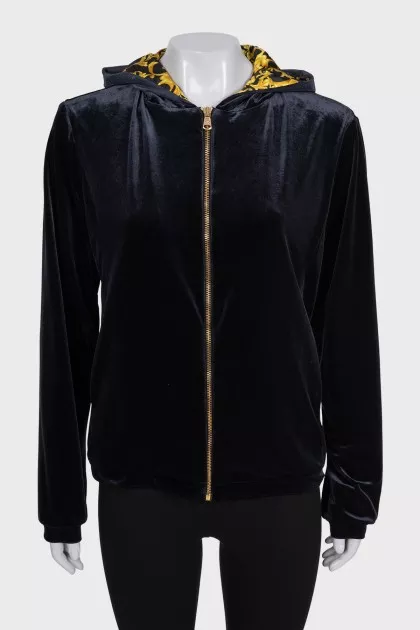 Dark blue velvet zip-up sweater