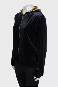 Dark blue velvet zip-up sweater