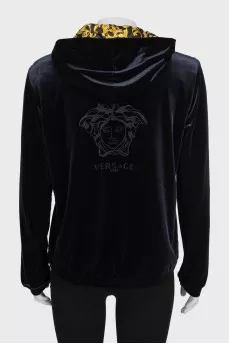 Dark blue velvet zip-up sweater