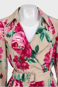 Silk long jacket with floral print