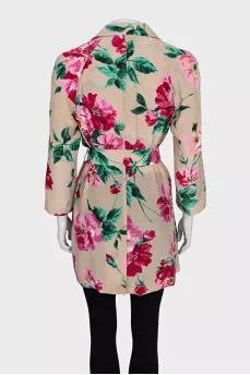 Silk long jacket with floral print
