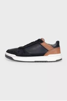 Men's black leather and suede sneakers