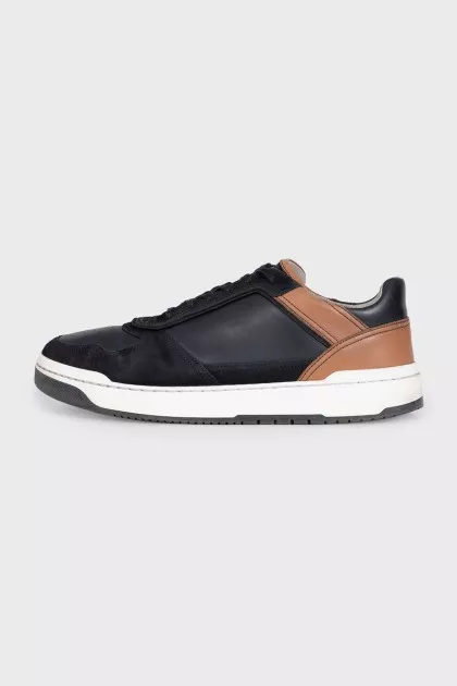 Men's black leather and suede sneakers
